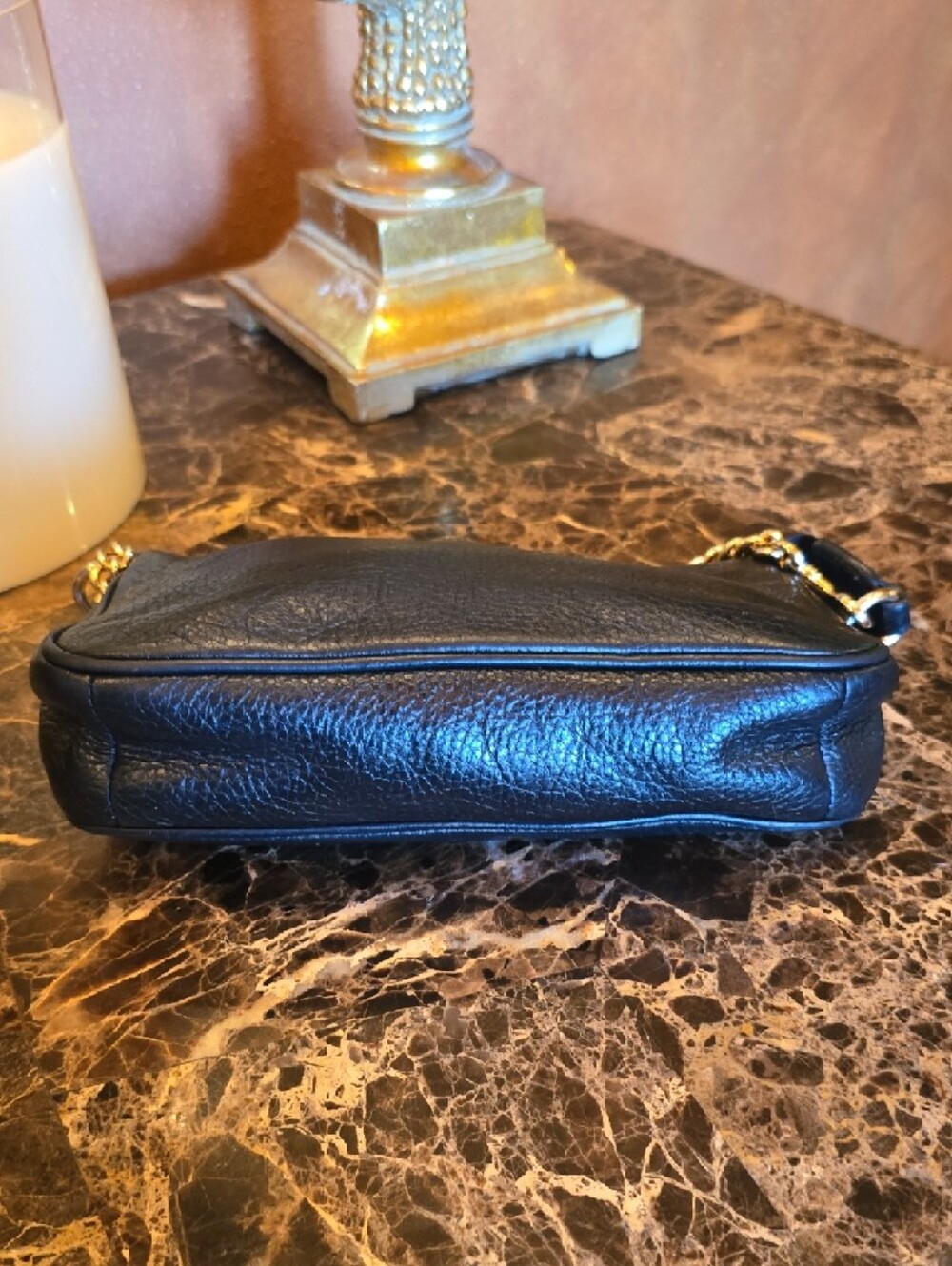 Coach Black Leather Mini Wristlet with Gold Chain - Picture 6 of 13